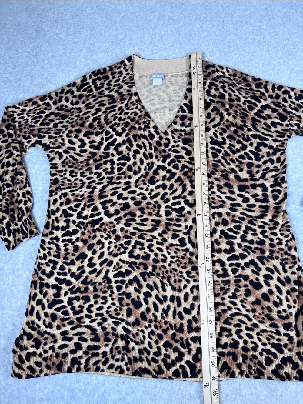 Chico’s Leopard Sweater Tunic V-Neck Long Length Soft Size XL - Picture 11 of 12